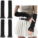 2 Pair Fingerless Arm Warmers Soft Fleece Black for Women