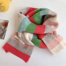Womens Knitted Color Block Winter Scarf Off White Pink Green