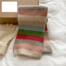 Womens Knitted Color Block Winter Scarf Off White Pink Green