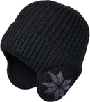Winter Earmuff Hat Plush Knitted Fleece Lined Black
