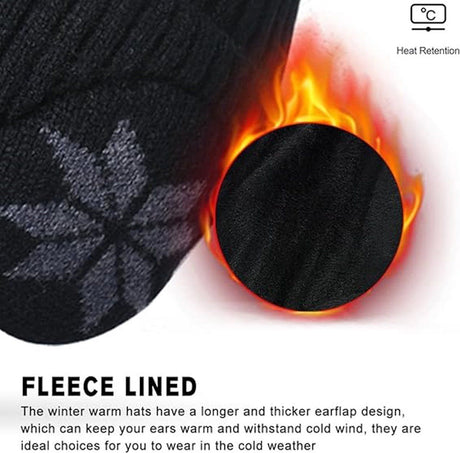 Winter Earmuff Hat Plush Knitted Fleece Lined Black