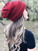Womens Slouchy Ski Hat Warm Windproof with Satin Lining Bordeaux, 52-60 cm