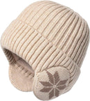Winter Earmuff Hat Plush Knitted Fleece Lined Beige