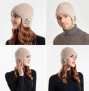 Winter Earmuff Hat Plush Knitted Fleece Lined Beige