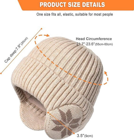 Winter Earmuff Hat Plush Knitted Fleece Lined Beige