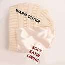 Womens Slouchy Ski Hat Warm with Satin Lining Beige, 52-60 cm