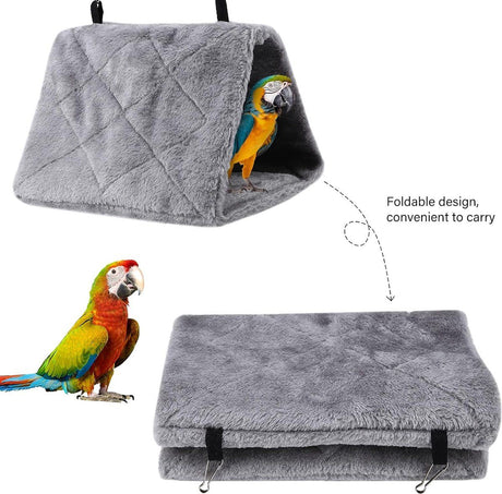 Pet Bird Hammock Plush Hanging Bed Black and Blue, Size M