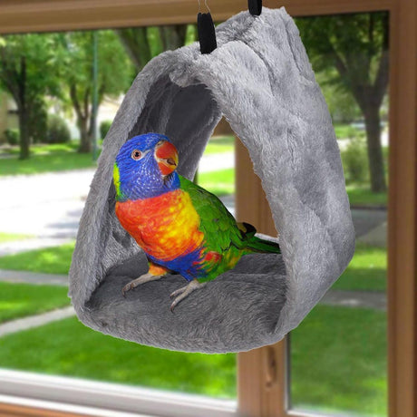 Pet Bird Hammock Plush Hanging Bed Black and Blue, Size M