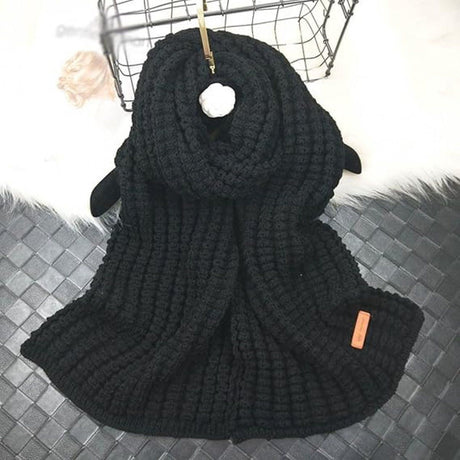 Knitted Winter Scarf Windproof Unisex Black, 160 x 23 cm