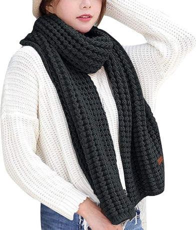 Knitted Winter Scarf Windproof Unisex Black, 160 x 23 cm