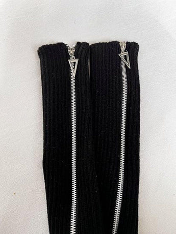 Knitted Leg Warmers Over the Knee Boot Socks with Zipper Black