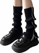 Knitted Leg Warmers Over the Knee Boot Socks with Zipper Black