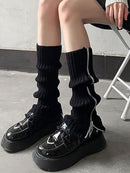 Knitted Leg Warmers Over the Knee Boot Socks with Zipper Black