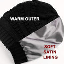 Womens Slouchy Ski Hat Warm with Satin Lining Navy Blue, 52-60 cm