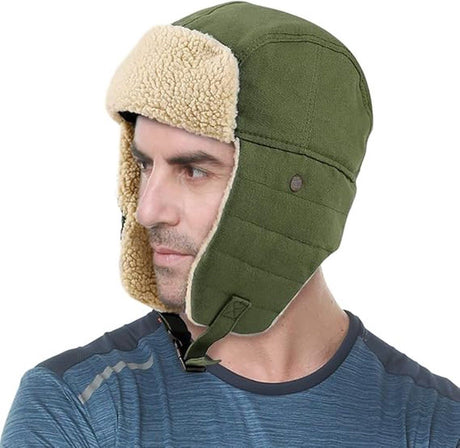 Winter Aviator Hat Thickened Cotton with Earmuffs Green, One Size