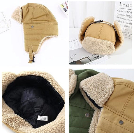 Winter Aviator Hat Thickened Cotton with Earmuffs Khaki, One Size