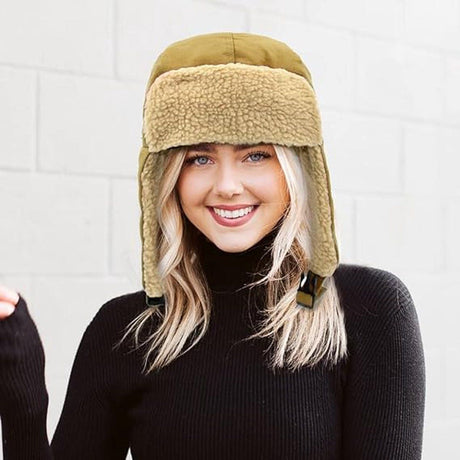 Winter Aviator Hat Thickened Cotton with Earmuffs Khaki, One Size