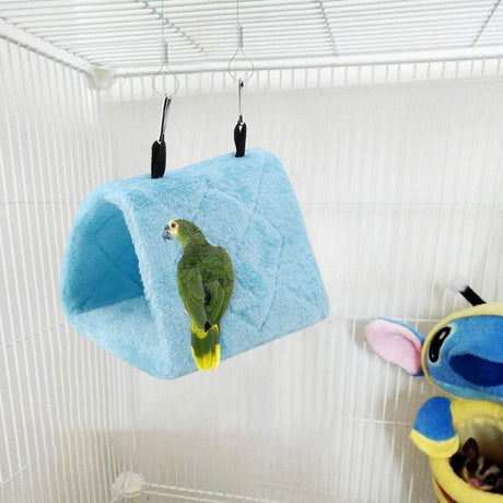1 Piece Plush Parrot Hammock Winter Warm Hanging Bed Blue