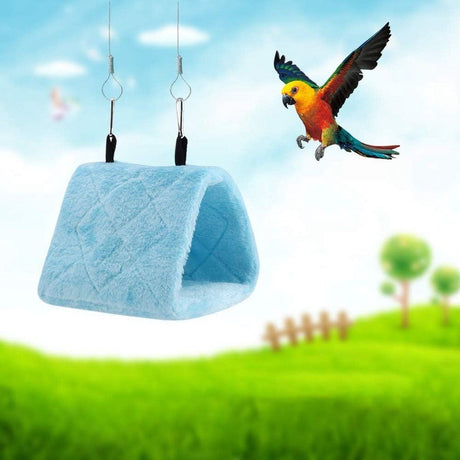 1 Piece Plush Parrot Hammock Winter Warm Hanging Bed Blue
