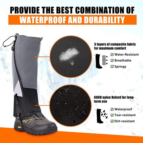 Leg Warmers Waterproof Tear Resistant Adjustable Boot Covers for Hiking, Size L, 42.5 cm