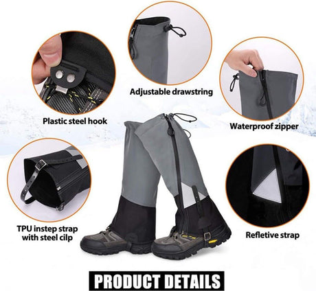 Leg Warmers Waterproof Tear Resistant Adjustable Boot Covers for Hiking, Size L, 42.5 cm