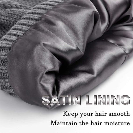 Womens Slouchy Ski Hat Warm with Satin Lining Dark Gray, 52-60 cm