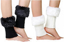 2 Piece Boot Cuff Socks Knitted Leg Warmers Black White, One Size
