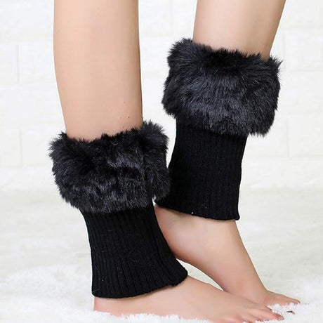 2 Piece Boot Cuff Socks Knitted Leg Warmers Black White, One Size
