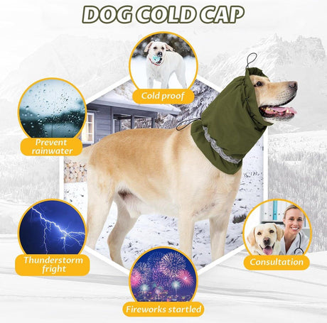 Dog Winter Earmuffs Calming Waterproof Snowproof Army Green, Size S, 30-44 cm