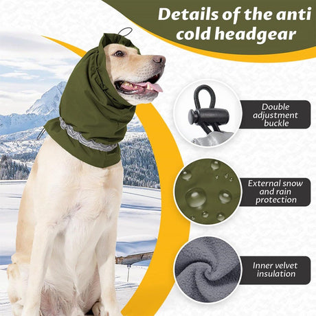 Dog Winter Earmuffs Calming Waterproof Snowproof Army Green, Size L, 50-64 cm