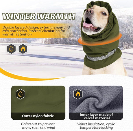 Dog Winter Earmuffs Calming Waterproof Snowproof Army Green, Size L, 50-64 cm