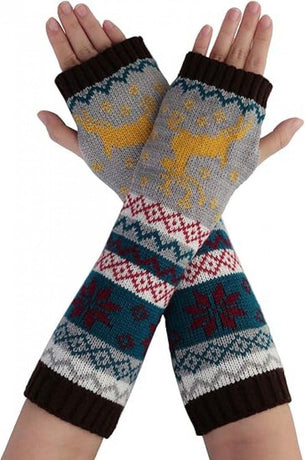 1 Pair Knitted Fingerless Arm Warmers Brown for Women