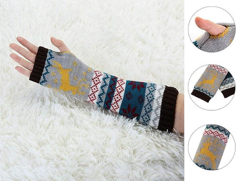1 Pair Knitted Fingerless Arm Warmers Brown for Women