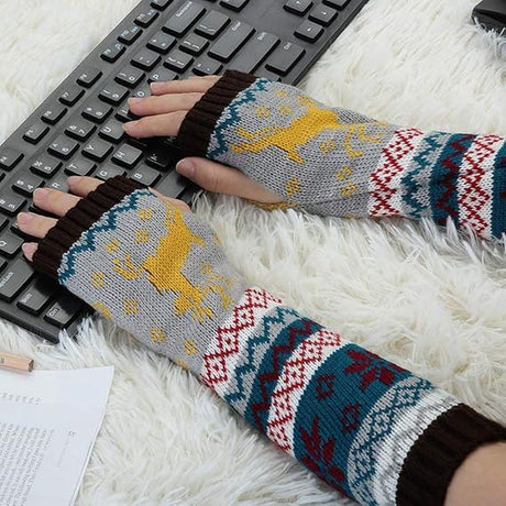 1 Pair Knitted Fingerless Arm Warmers Brown for Women