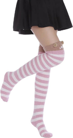 1 Pair Womens Fuzzy Fleece Knee Socks Plush House Socks Pink