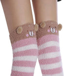 1 Pair Womens Fuzzy Fleece Knee Socks Plush House Socks Pink
