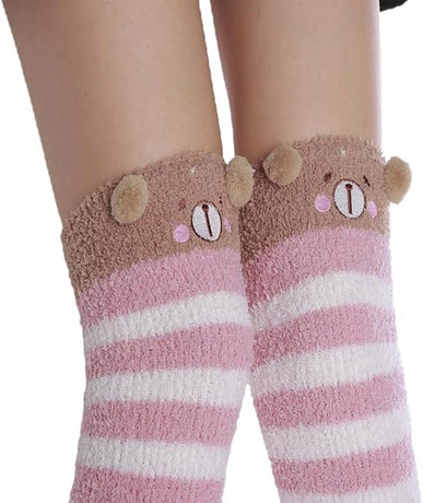 1 Pair Womens Fuzzy Fleece Knee Socks Plush House Socks Pink