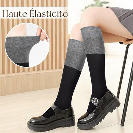 Womens Cotton Calf Socks Color Block Knitted Thermal Winter Socks