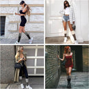 Womens Cotton Calf Socks Color Block Knitted Thermal Winter Socks