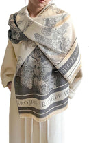 Womens Reversible Winter Scarf with Tassels Landscape Print, 180 x 65 cm