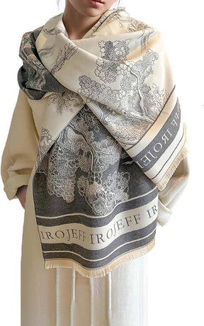 Womens Reversible Winter Scarf with Tassels Landscape Print, 180 x 65 cm