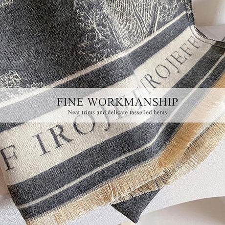 Womens Reversible Winter Scarf with Tassels Landscape Print, 180 x 65 cm