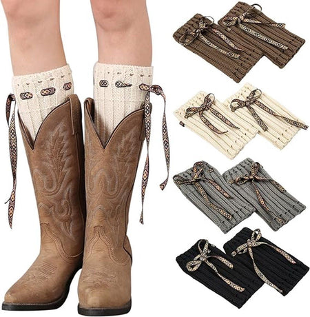4 Pair Crocheted Leg Warmers Short Boot Covers for Women