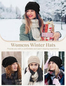 2 Piece Knitted Beanie Hat Set Ultra Warm Unisex Black White