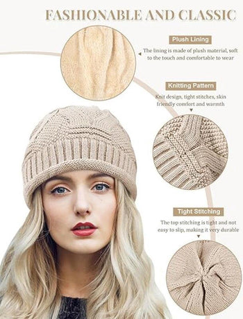 2 Piece Knitted Beanie Hat Set Ultra Warm Unisex Black White