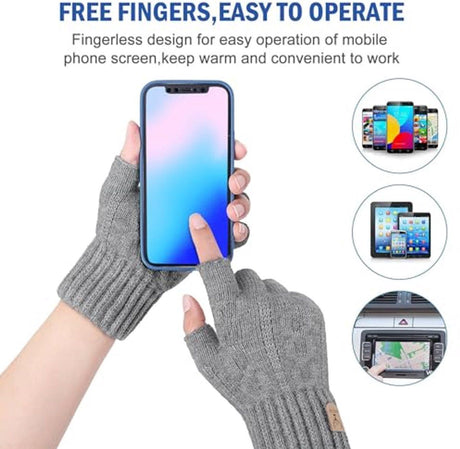 Fingerless Thermal Gloves Knitted Winter Gloves with Soft Lining