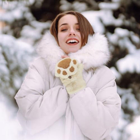 Fingerless Plush Winter Gloves Warm Cosplay Gloves for Women and Teen Girls
