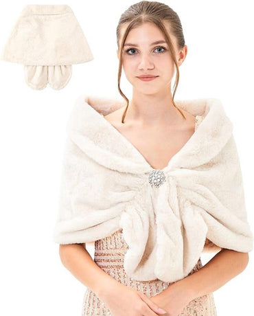 Womens Winter Scarf Poncho with Brooch, 155 x 37.5 cm