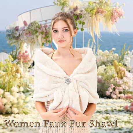 Womens Winter Scarf Poncho with Brooch, 155 x 37.5 cm