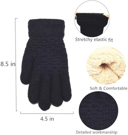Womens Touchscreen Winter Gloves Thermal Knitted Fleece Lined Black